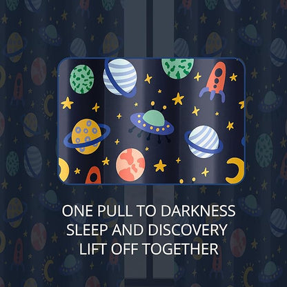 Kids Space Rockets Blackout Curtains - 100% Blackout, Thermal Insulated, Noise Reducing, Perfect for Kids Room and Nursery, 2 Panels (Color Pop Rockets, W52×L63)