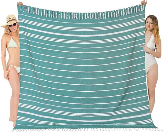 Oversized Turkish Beach Towel Blanket XXL Cotton Sandproof Towels Boho Woven Extra Large Big Sand Free Giant Throw Thick Blankets Huge Quilt XL Picnic Camping Necessities Cloud For Adult Gifts Teal