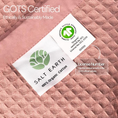 Salt Earth GOTS Certified 100% Organic Cotton Throw Blanket, 60" X 80" Blankets & Throws for Bed, Throw Blanket for Couch,Modern & Cozy Blanket, All Season Waffle Blanket, Soft Blanket (Misty Rose)