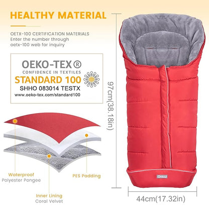 Orzbow Warm Bunting Bag Universal,Stroller Sleeping Bag Cold Weather,Waterproof Toddler Footmuff(Red,Large)