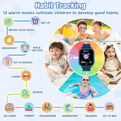 Waterproof Smart Watch for Kids Toys for Boys Age 5-12 with 32 Games, Dual Camera, Habit Tracking, Music Player, Video, Alarm Clock, HD Touchscreen Kids Smart Watch Birthday Gift for 3-12 Year Old