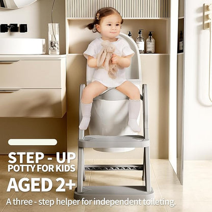 Toddler Potty Training Toilet Seat-Alongside Foldable Potty Train Chair Adapter, Potty Seats with Steps Ladder for Toddlers Kids, Boys, Girls, Child, Baby, and Must-Haves Portable Step Stool Supplies