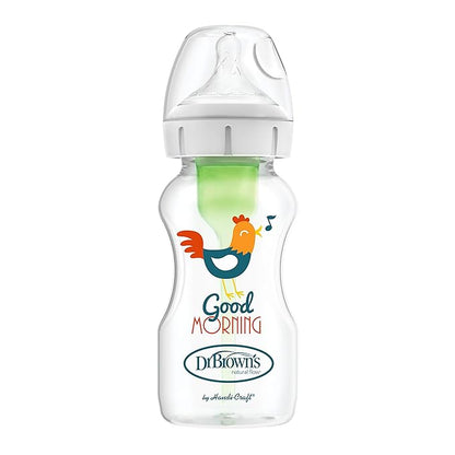 Dr. Brown's Natural Flow Anti-Colic Options+ Wide-Neck Baby Bottles, 9 oz/270 mL, with Level 1 Slow Flow Nipple, 4 Pack Good Morning/Good Night Gift Set