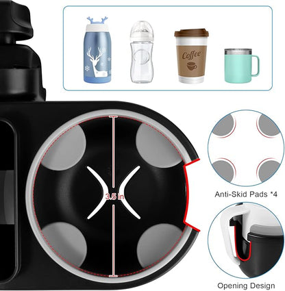 Accmor Stroller Cup Holder with Tray, Universal Cup Holder, Bike Bottle Holder, 360° Rotatable Large Caliber Drinks Holder for Stroller, Bike, Wheelchair, Walker
