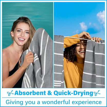 Oversized Turkish Beach Towel Blanket XXL Cotton Sandproof Towels Boho Woven Extra Large Big Sand Free Giant Throw Thick Blankets Huge Quilt XL Picnic Camping Necessities Cloud For Adult Gifts Black