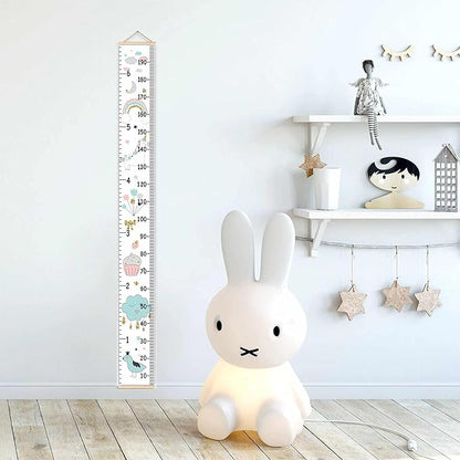 Kids Growth Chart, Wood Frame Fabric Canvas Height Measurement Ruler from Baby to Adult for Child's Room Decoration 7.9 x 79in (7.9 x 79in, Rainbow)