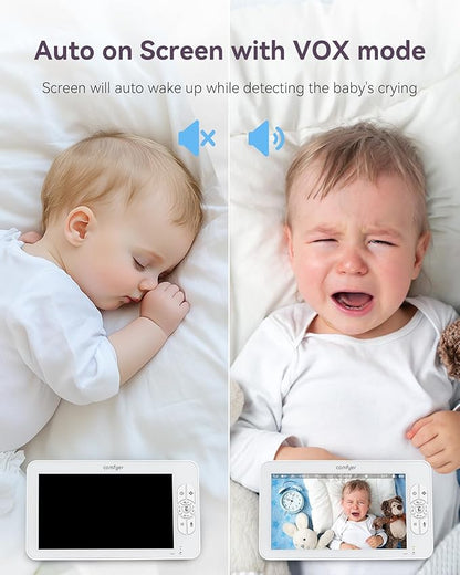 7" Split-Screen Baby Monitor with 2 1080P Cameras, 720P HD No WiFi Monitor with a Flexible Bracket, Video Baby Monitor with Camera and Audio, 2 Way Audio, Remote PTZ, Auto Night Vision