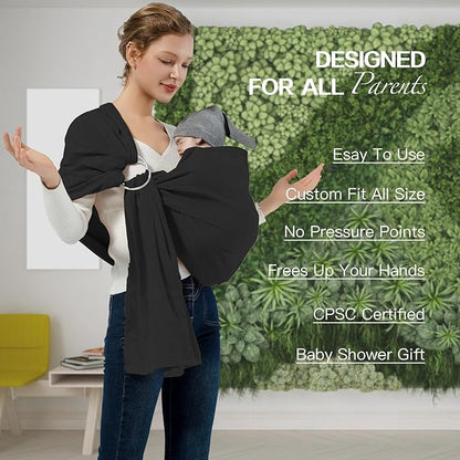 Baby Wrap Ring Sling 7-35 lbs, Baby Sling Carrier for Newborn, Toddler, Infant Holder, Lightweight Baby Carrier Wraps, Black