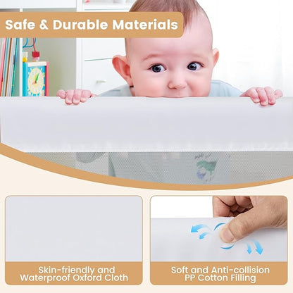 HONEY JOY 2 Pack Bed Rails for Toddlers, 60-Inch Extra Long, Foldable Portable Swing Down Safety Bed Guard Rail, Toddler Bed Rails for Crib, King Queen Full Twin Size Bed Mattress (White)