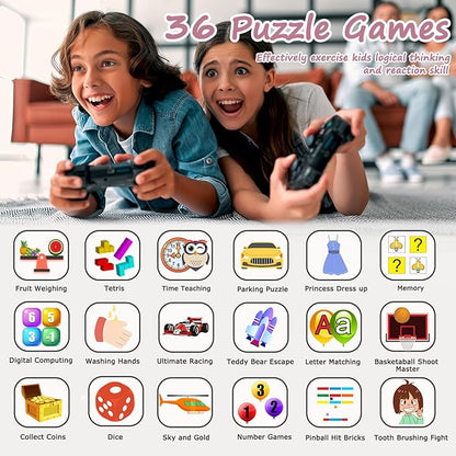 Smart Watch for Kids with 36 Games HD Touch Touchscreen Alarm Clock, Camera Music Player Pedometer Flashlight 12/24 hr Video & Audio Recording, Toys Gift for 3-12 Years Old Girls