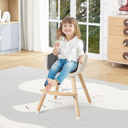 BABY JOY Baby High Chair, 3-in-1 Convertible Wooden Highchair for Babies & Toddlers, Infant Feeding Chair w/ 5-Point Safety Harness, Footrest, Adjustable Legs, Removable Tray & PU Cushion (Dark Gray)