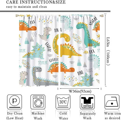 Dinosaur Curtains for Kids Boys Girls Home Decor Childish Cute Dino Animals Print Pattern Rod Pocket Blackout Window Drapes for Nursery Baby Bedroom Playroom W36xL63in 2 Panels