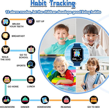 Kids Smart Watch Gift for Boys Ages 3-12, IP67 Waterproof, 32 Puzzle Games, HD Touchscreen Dual Camera Vedio Pedometer Music Player, Kids Watch Toy Birthday Gifts for Boys Ages 5 6 7 8 9 10 (Blue)