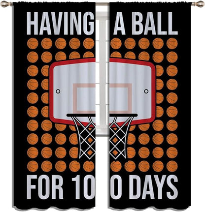 Basketball Blackout Curtains for Boy Girl Room Darkening Decor,Sports Themed Hoop and Many Basketballs Bedroom Living Room Home Rod Pocket Thermal Insulated Window Curtain/Drapes Panel,84x72 Inch…