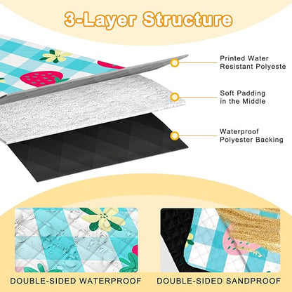 Extra Large Picnic Blanket Waterproof,80"x 80"Foldable Machine Washable Beach Blankets,Outdoor Blanket for 6-8 Adults,Picnic Mat Suitable for Indoor Crawling,Park Beach,Camping,Hiking,Travel (Blue）
