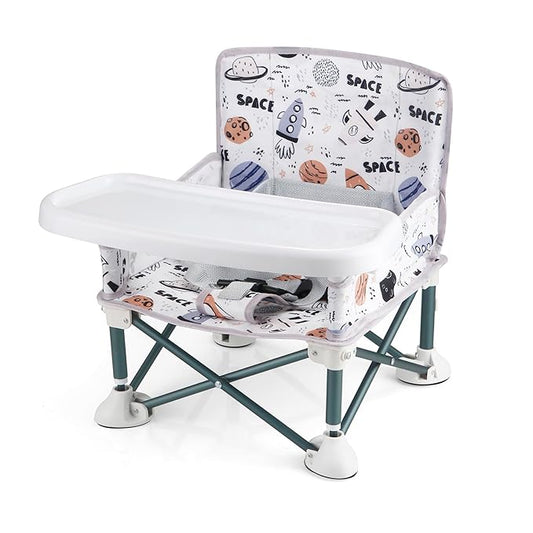PandaEar Portable Baby Seat Travel| Compact Fold with Straps for Indoor/Outdoor Use| Great for Camping, Beach, Lawn |Toddlers, Kids, Boys, Girls (Without Placemat, White)