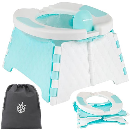 Jool Baby Portable Potty Training Chair with Travel Bag and 30 Liners, Foldable, Indoor/Outdoor Use, Camping (Aqua)