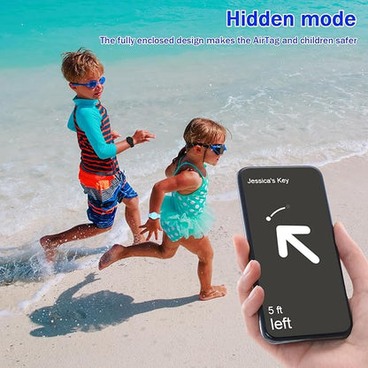 R-fun Portable Electronic Device Cover for Kids, Waterproof Airtag Bracelets [2 Pack] - Soft Silicone, Anti-Lost GPS Item Finders Case Cover, Black/Glow Blue