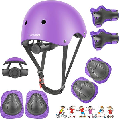 DaCool Kids Bike Helmet Set Skateboard Knee Pads - Kids Helmet Elbow Pads Wrist Guards Adjustable for 3~10yrs Girl Boy Kids Protective Gear Set for Sport Cycling Bike Roller Skating Scooter