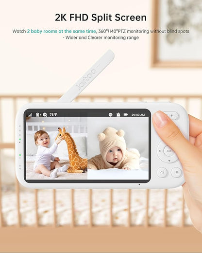 2K Video Baby Monitor with 2 Cameras and Audio, 3000ft Long Range Baby Monitor No WiFi, 5.5" Split Display, VOX - AI Cry Detect, ANR, IR Night Vision, 2-Way Audio, 6000mAh