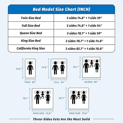 3-Piece Queen Size Bed Rails for Toddlers, with Headboard Rod -Height Adjustable Baby' Safety Bed Rails Guard for Queen Size Bed(3Pack 78.7"x78.7"x59"-Gray)