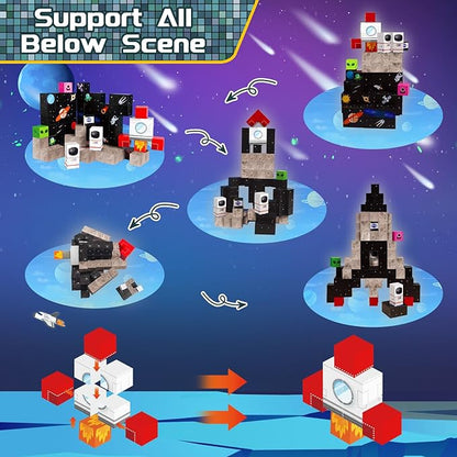 Goody King 100PCS Space Rocket Magnetic Building Blocks |Space Adventure Magnetic Tile Set, STEM Montessori Stacking Toy, Building Playsets for Boys and Girls Ages 3-10,Sensory Tile Christmas
