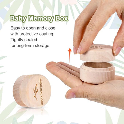 Umbilical Cord Memorial Box Engraved Wooden Round Newborn Wood Case Baby Keepsake Tooth Box Fetal Hair Memorial Storage Container Carved Baby Fetal Hair Case for Babys Shower Pregnancy Christen Gift