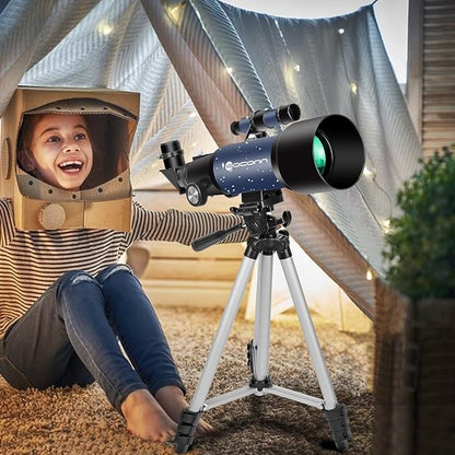 Telescopes, Telescope for Kids and Adults Beginners, 70mm Aperture 400mm Focus Length Refractor Travel Telescope with AZ Mount for Observe The Moon and Landscape (Blue)