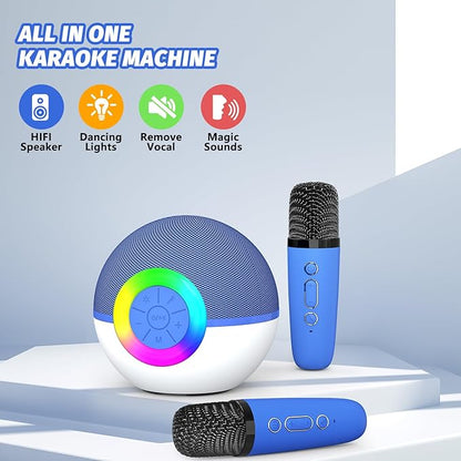 Mgaolo Mini Karaoke Machine for Kids Adults,Portable Bluetooth Speaker with 2 Wireless Microphones,Gift Toys with MP3 Player for Boys Girls 3-12 Year Old Birthday Family Home Party Present (Blue)