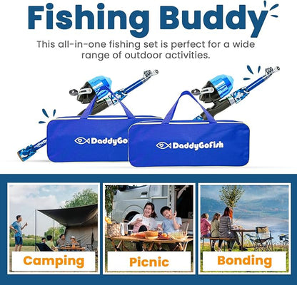 DaddyGoFish Kids Fishing Pole - Rod Reel Combo Tackle Box Starter Set - First Year Small Gear Kit for Boys Girls Toddler Youth Age Beginner Little Children