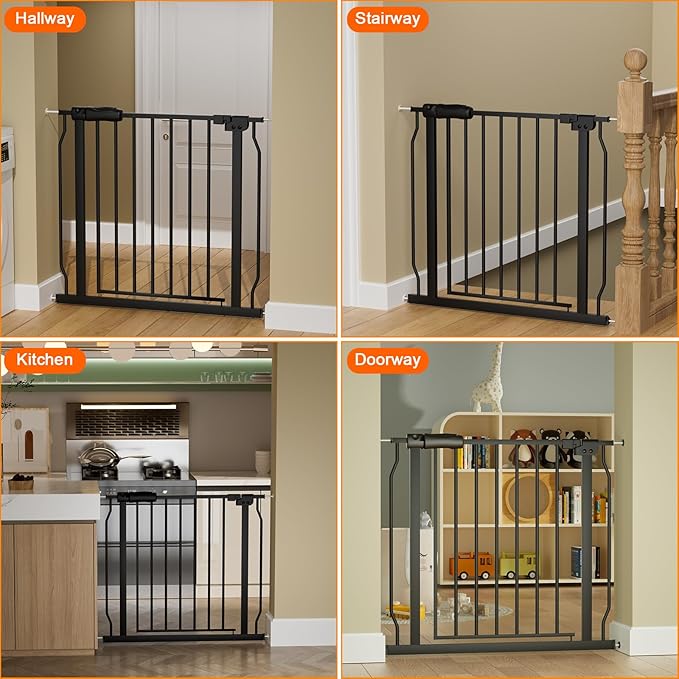 Extra Wide Baby Gate Extra Wide Extra Tall Dog Gates for Stairs Doorways Black Metal Tension Indoor Safety Gates with Pressure Mount 43.5-48 Inch