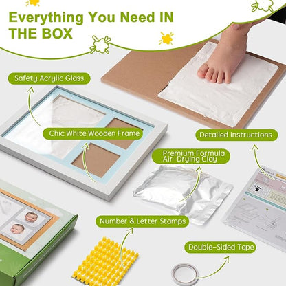 Baby Hand and Footprint Kit,Footprint Kit for Boy or Girl,Keepsake Handprint Kit Newborn Nursery Picture Frame Timeless Gifts for Baby Shower and Registry (white)
