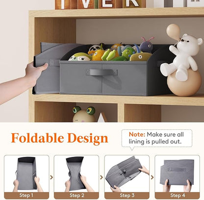 Lifewit Storage Baskets for Shelves, 6 Packs Non-woven Fabric Trapezoid Closet Organizer Bins with Handles, Foldable Clothing Containers Box for Clothes, Toy, Towel, Book, DVD, Hats, Medium-Grey