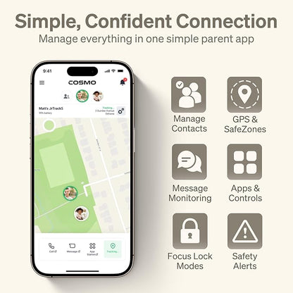 JrTrack 5 Kids Smart Watch by Cosmo | Best Kid-Safe Phone Watch | Precision Real-Time GPS Tracking | Call, Text, Activity, School Settings | Spotify Music | Parental Controls | SOS & Safety Alerts