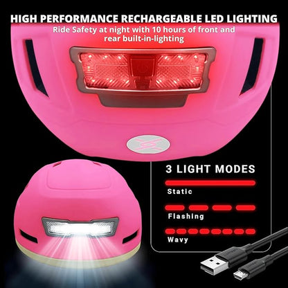 Kid Bike Helmets for Boys and Girls | Fit Head 51-54cm Circumference | CPSC & NTA-8776 Dual Certified | Multi-Sport Helmets with LED Lights, Magnetic Buckle, Detachable Visor