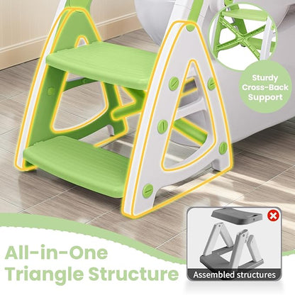 Primlect Potty Training Seat, 2-in-1 Toddler Toilet Seat with Step Stool, Ultra-Stable Potty Chair Attachment, Adjustable Seat and Step Ladder, Non-Slip Design, Splash Guard for Boys and Girls(Green)