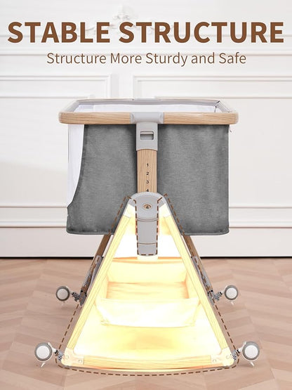 Baby Bassinet Bedside Sleeper - 3 in 1 Bassinets with Waterproof Sheets, Soft Mattress and Breathable Mesh, Adjustable Height Bedside Bassinet for Baby with Wheels, Storage Basket, Gray