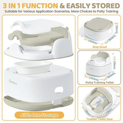 Orzbow 3-in-1 Potty Training Toilet, Detachable Baby Potty, As Toddler Toilet Seat, Chair, Step Stool for Boys & Girls 18+ Months, Potty Training Seat with Splash Guard, Lid, Easy Clean, Brown