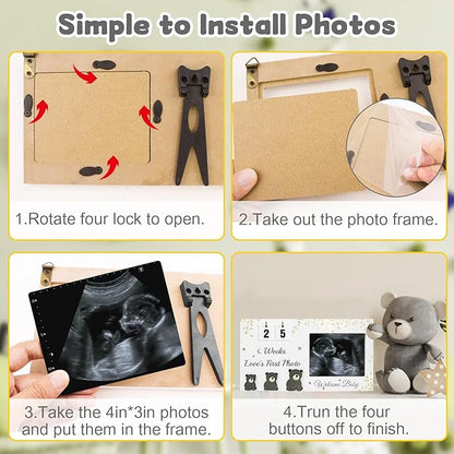 Ultrasound Picture Frames with Countdown Weeks, Baby Sonogram Picture Frame with Plant Prints for Standard 4" x 3" Love's First Ultrasound Photo, Pregnancy Announcement, Gender Reveal Baby-Shower Gift