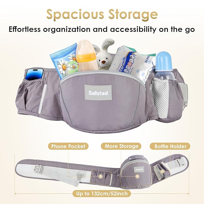 Baby Carrier Newborn to Toddler, Lightweight Ergonomic Baby Hip Seat Carrier Up to 33lbs, Adjustable Extended Waistband Infant Carrier with Breathable Sunshield, Light Grey