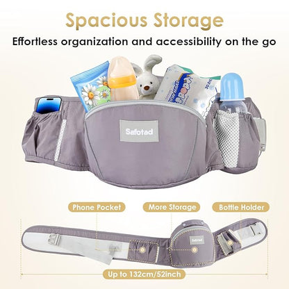 Baby Carrier Newborn to Toddler, Lightweight Ergonomic Baby Hip Seat Carrier Up to 33lbs, Adjustable Extended Waistband Infant Carrier with Breathable Sunshield, Light Grey