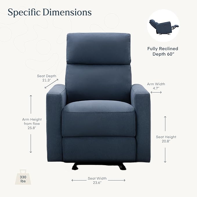 Nurture& The Glider – Premium Power Recliner Nursery Chair with Stationary Headrest | Designed for Comfort and Simplicity | Built-in USB Charger