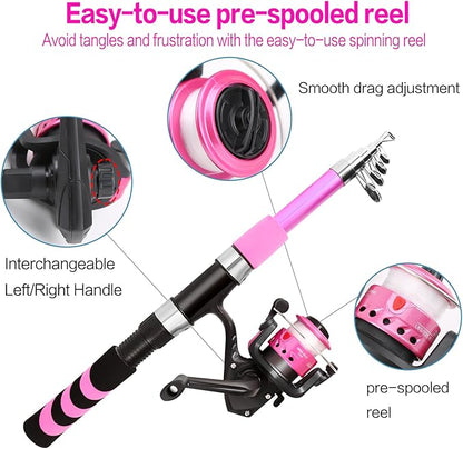 Collapsible Telescopic Fishing Rod and Reel Combo Push Button Small Fishing Pole Kit Beginner Youth Boys Fishing Starter Set Tackle