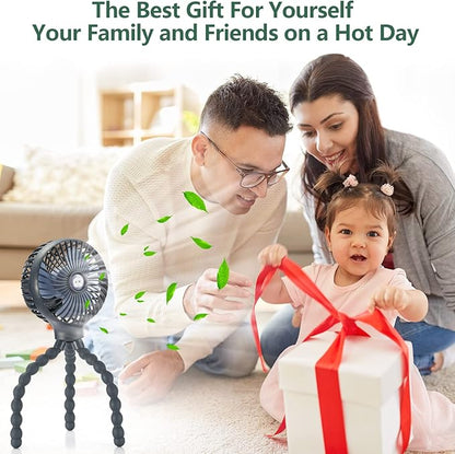 snawowo Mini Handheld Personal Portable Fan, Baby Stroller Fan, Car Seat USB or Battery Powered, with Flexible Tripod Clip on Student Bed Desk Bike Crib Treadmill Camping Traveling(Dark Blue)