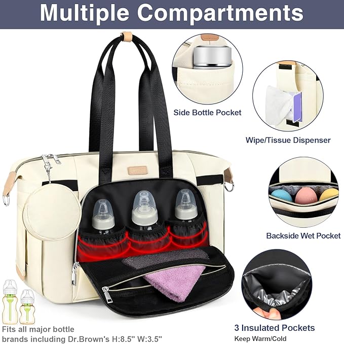 ITIEZY Diaper Bag Tote for Baby - Large Mommy Bag with Portable Changing Pad Pacifier Case, Hospital Bags Travel Baby Bag
