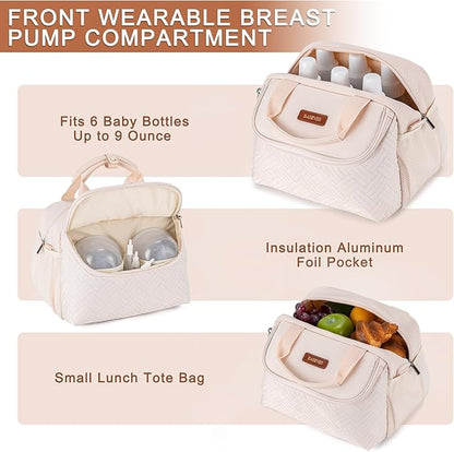 Breastmilk Cooler Bag with Ice Pack Fits 6 Baby Bottles up to 9 Ounce, Wearable Breast Pumps Cooler Bag for Nursing Mom Daycare, Work, Travel- White