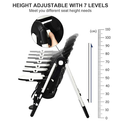 INFANS High Chair for Babies & Toddlers, Foldable Highchair with Multiple Adjustable Backrest, Footrest and Seat Height, Removable Tray, Detachable PU Leather Cushion, Built-in Rear Wheels (Black)