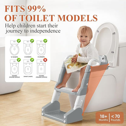 Potty Training Seat, Toddler Toilet Seat for Little Boys Girls, Potty Training Toilet with Urinals, Toddler Step Stool Ladder and Splash Guard (Gray)