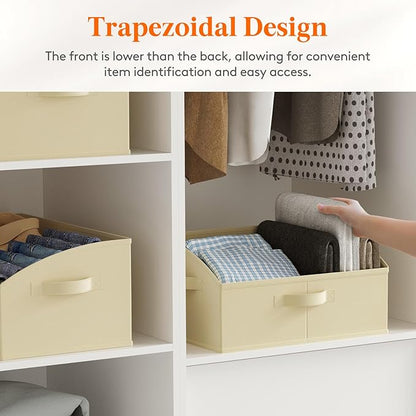 Lifewit Storage Baskets for Shelves, 6 Packs Non-woven Fabric Trapezoid Closet Organizer Bins with Handles, Foldable Clothing Containers Box for Clothes, Toy, Towel, Book, DVD, Hats, Medium-Beige