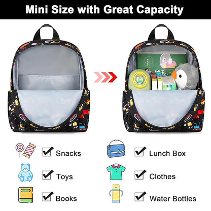 Accmor Toddler Backpack Harness with Leash, Cute Baby Backpacks with Anti Lost Wrist Link, Mini Kids Backpack Tether Walking Harness for Travel Outdoor, Black Excavator Backpack Tether for Boys Girls